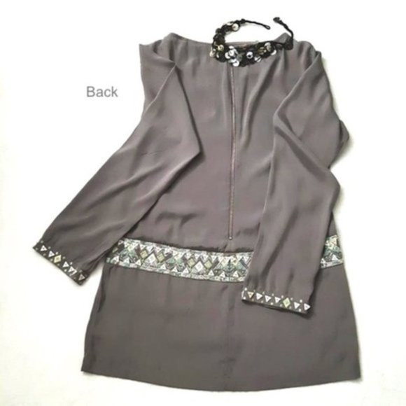 GUESS by MARCIANO Silk Blend Dress Embroidered MOP Sequin Button Grey Tu… - Picture 4 of 12